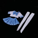 Handmade Cute College Style Shool Uniform Blue Pleated Skirt Tops Stocking For