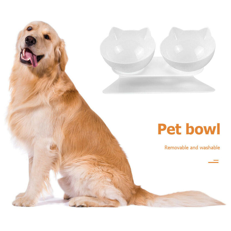 Double Bowls Detachable Tilt Cat Ears Pet Bowl Non-slip Cat Dog Feeder (E) A