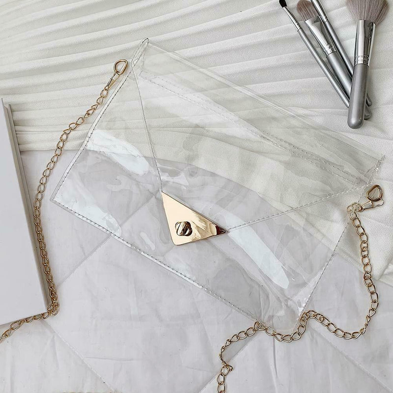 WomenTransparent PVC Envelope Messenger Bags Crossbody Clutch Totes (Clear) A