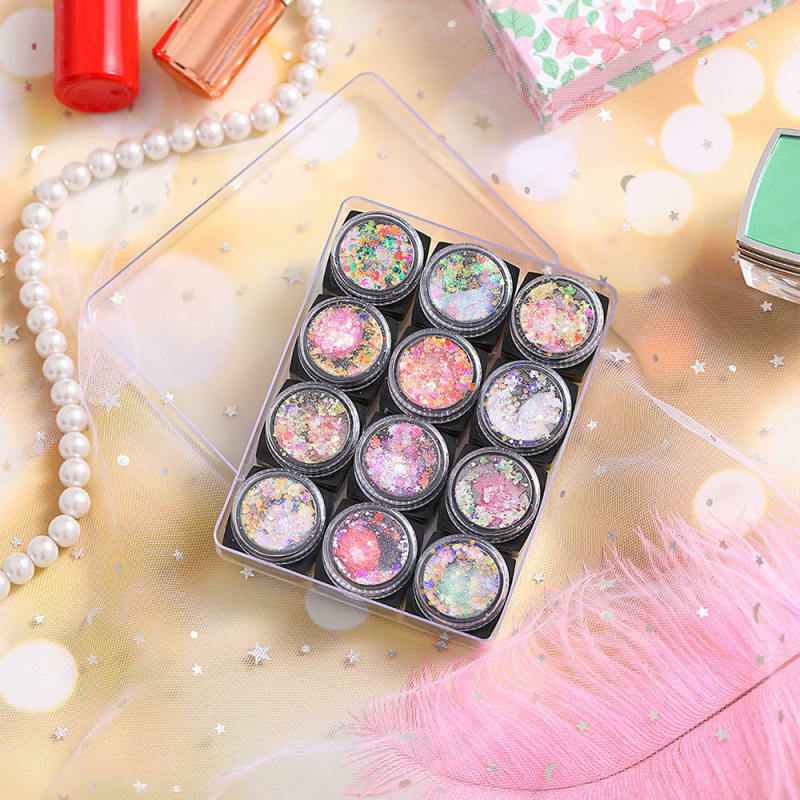 12 Bottle Mix Nail Art Charm Glitter Sequins Powder Dust Nail DIY Decor Ti ZOC