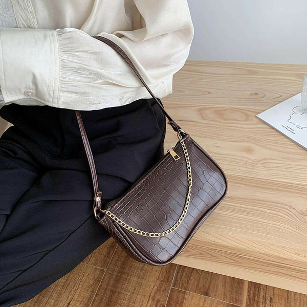 Crocodile Leather Women Handbags Shoulder Ladies Totes Bags (Chain Coffee)