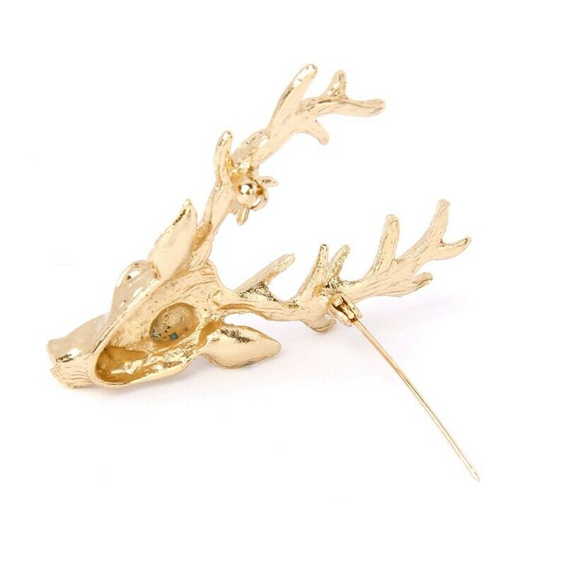 1 x Gorgeous Christmas Antler Deer Head Collar Brooch Pin Xmas Gift Unisex- N9P1