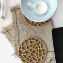 Table Placemat Rustic Bamboo Hollow Round Out Plate Pad Hot Insulation Tea