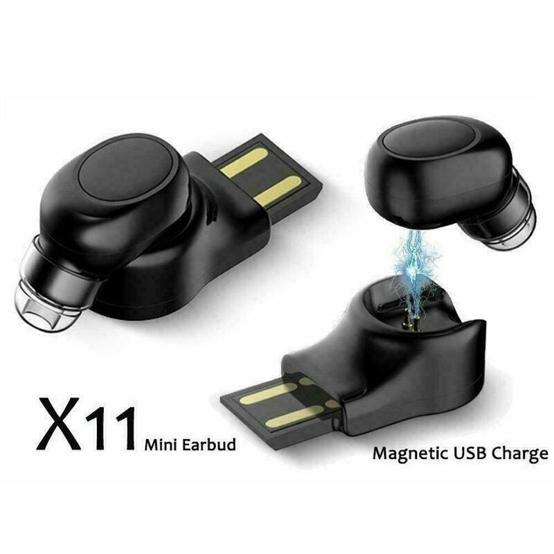 X11 Mini Bluetooth Wireless Headset Stereo Earbud In-Ear USB Magnetic Charg W0P4