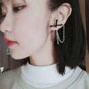 Black Cross Chain Wrap Cuff Earring Jewelry Piercing Goth Punk Rock Earring 1pcs