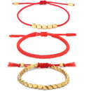 3Pcs/Set Handmade Red Braided Rope Christmas Bracelet Copper Bead Lucky Bangle
