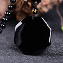 Natural Obsidian Hand Carved Chinese Taiji-Bagua Lucky Amulet Pendant Necklace