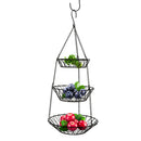 Plants Fruit Basket Pierced Country Style Home Space Saving Chain Hanging 3 Tier
