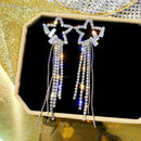 Zircon Five-Pointed Star Earrings Long Temperament Fringed Crystal Earrings