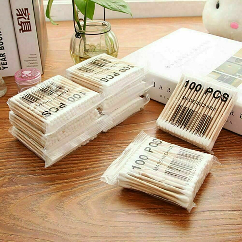 100 Pc Cotton Swab Applicator Q-tip Swabs 8cm Extra Wood E2E3 Long S7D9 O3S1