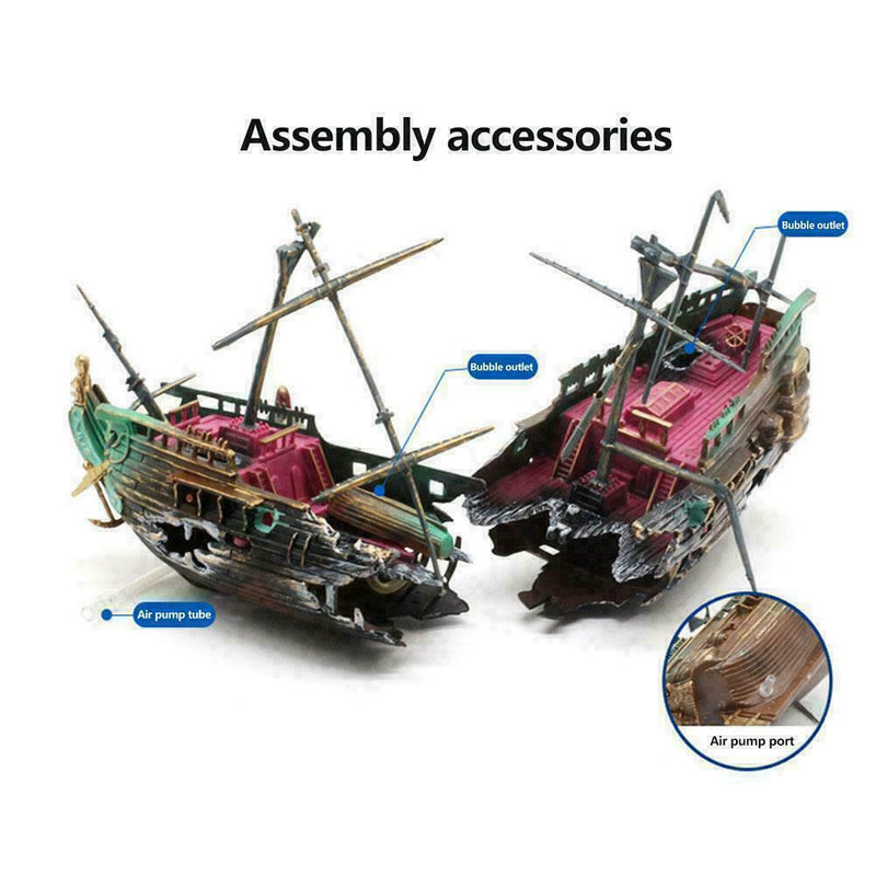 Large Wreck Boat Sunk Ship Destroyer Aquarium Ornament Fish Cave Decor Tank Y4E2