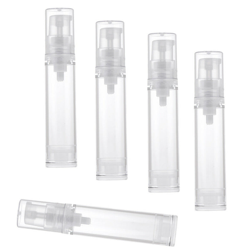 Portable Airless Bottle Cosmetic Treatment Pump Travel Empty Clear 10ml 5Pcs