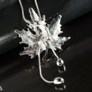 Women Flower Long Adjustable Chain Pendant Sweater Necklace(Maple Leaf Silv