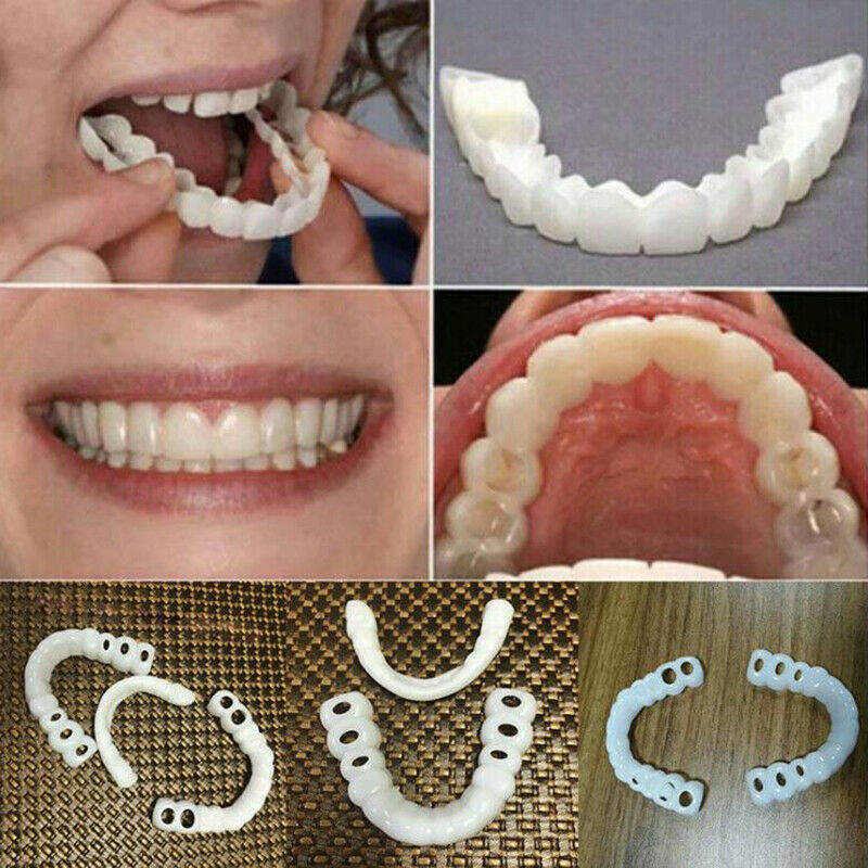 1Pair Teeth Veneers Perfect Smile Cosmetic Snap On Comfort Covers Upper Bottom3C