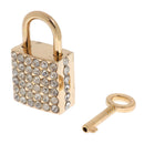 Diamante Square Shape Padlock with Key Travel Locker Set Pendant Golden