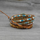 Bohemian Handmade leather mixed natural stone gilded 5 strands wrap bracelet