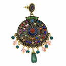 Exotic Gypsy Brocade Lotus Earrings Multicolor Round Ear Studs Jewelry Dang