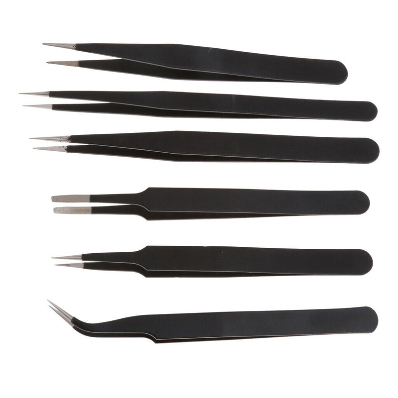 6Pcs/Set Stainless Steel Anti-static Tweezers Forceps Maintenance Tool Kit