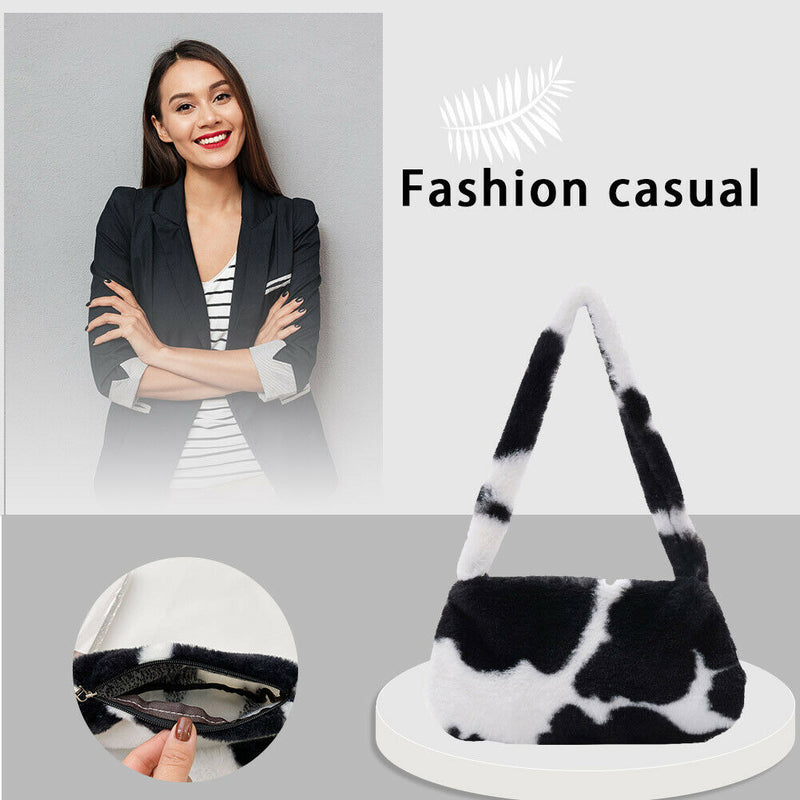 Animal Pattern Underarm Bag Women Mini Plush Shoulder Handbags Purse (13)