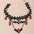 Halloween Lace Choker Necklace Bat Gem Neck Chains Women Statement Jewelry