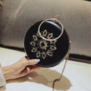 Round Evening Clutch Luxury Diamond Sunflower Party Bag, Chain Clutch Black
