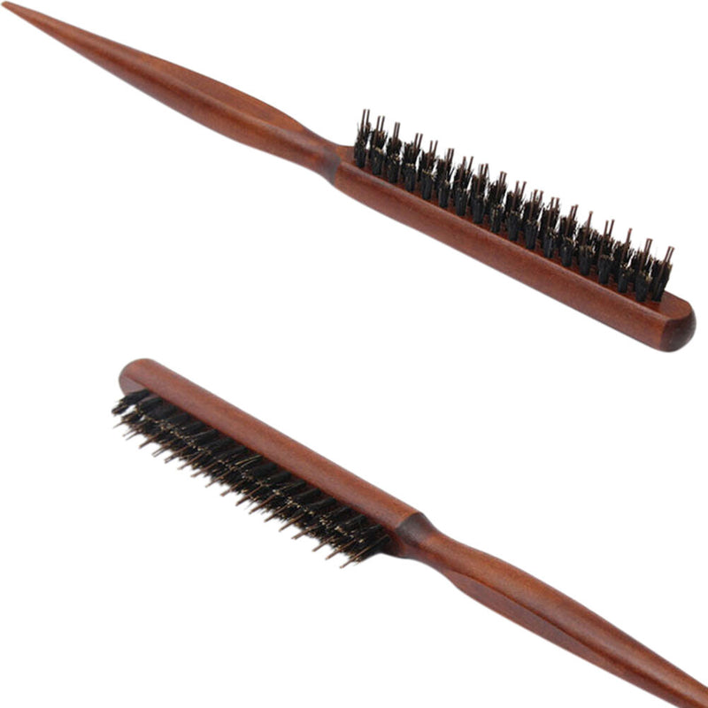 1X Wood Handle Natural Boar Bristle Hair Brush Fluffy Comb Hairdressing Barbe Bj