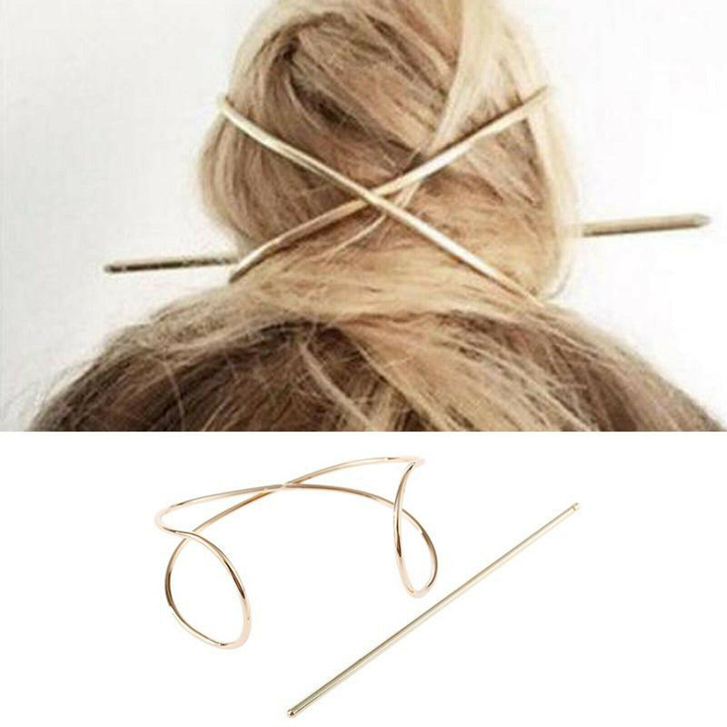 2pcs Women Metal Barrette Bun Pin Hair Stick Hairpin Ponytail Holder Gift