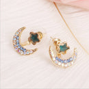 Women Girls Pretty Filled Moon Star Shape Crystal Rhinestone Stud Earrings Kit