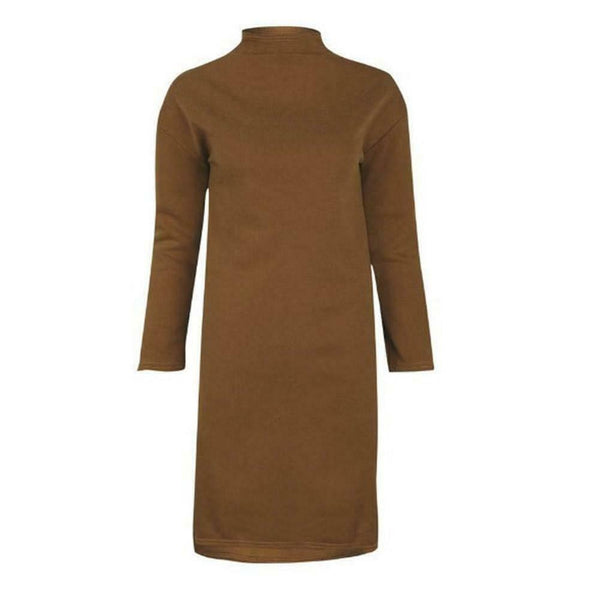 Solid Color Sweater Dress Women High Neck Long Sleeve Dresses (Coffee L)