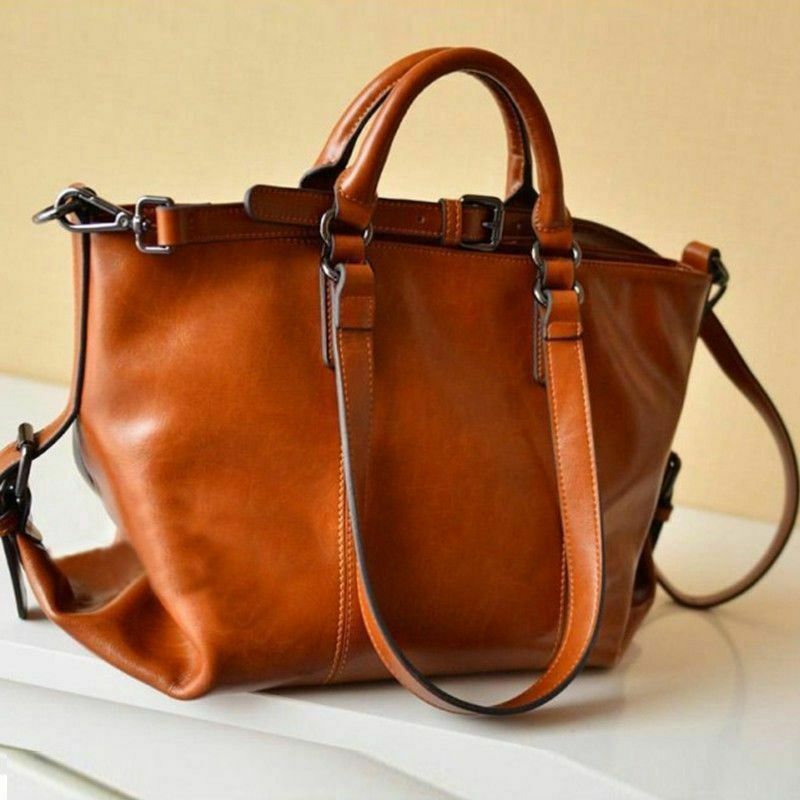 Women Oiled Leather Tote Handbag Purse Lady Messenger Shoulder Bag Satchel U8B6