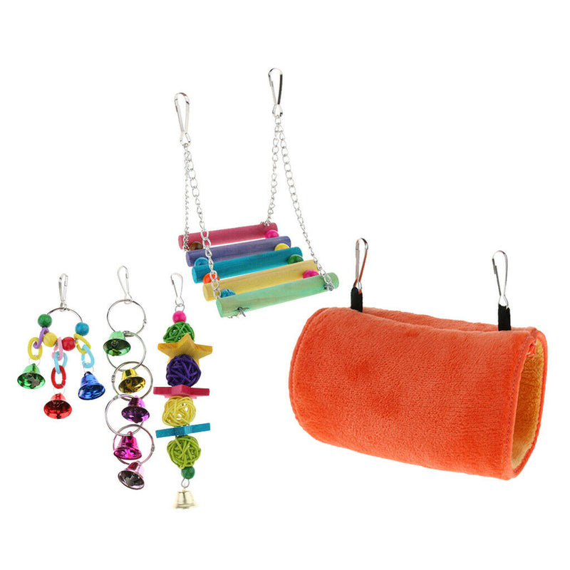 5pcs Bird Toys Hammock Rattan Balls Bells Perches Swing for Cage Decoration