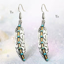 Retro Turquoise Feather Drop Earrings Ethnic Style Ear Hook Women Jewelry
