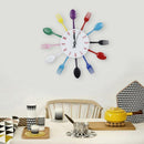 Modern Colorful Cutlery Kitchen Utensil Wall Clock Aluminum Spoon Fork Clock