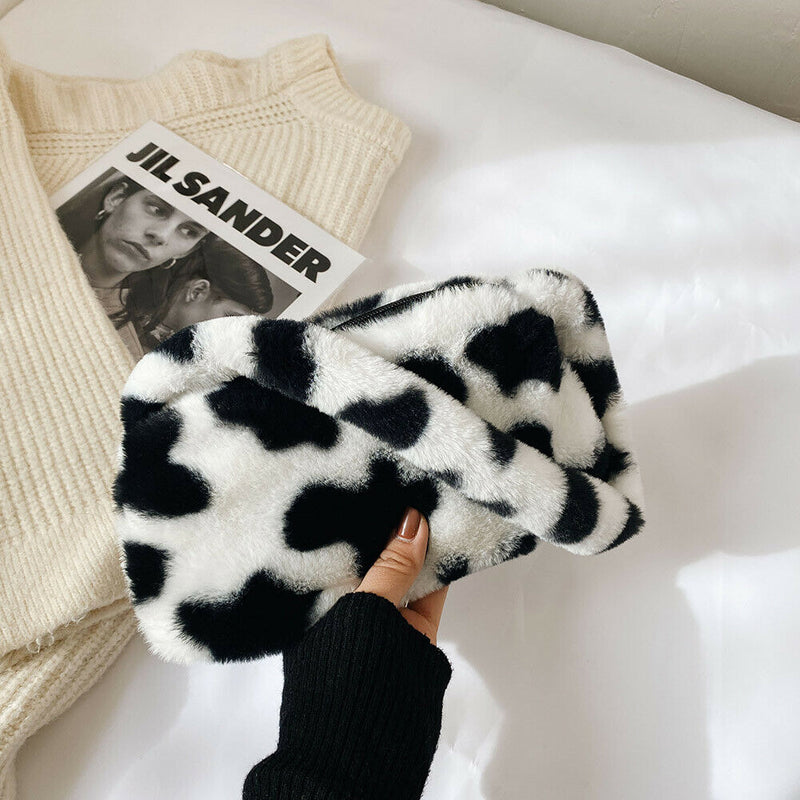 Animal Pattern Underarm Bag Women Mini Plush Shoulder Handbags Purse (6)