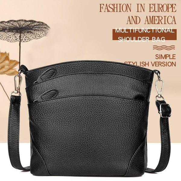 Solid Color Shoulder Messenger Handbags Women Leather Crossbody Bag (Black)