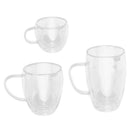 Office Insulated Coffee Mug Double Walled Clear Glass Cups with Handle 350ml