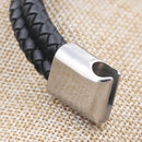 Fashion Men'S Leather Bracelet Black Braided Rope Chain Bracelet Stainless