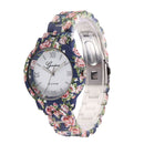 Women Fashion Geneva Flower Colour Print Plastic Style Quartz Wrist(6) A