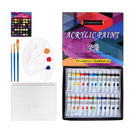 Kids Adults Acrylic Paint Set Pigments & 3pcs Paintbrushes 2x Panels Palette