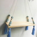 Wooden Wall shelf Hanging Tassel Children baby Nordic Style Wall Frame blue L8X8