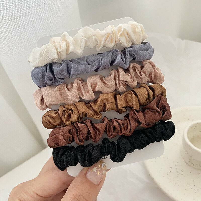 6Pcs Women Girl's Elastic Hair Bands Silk Satin Hair Ties Ponytail Holder Ropes