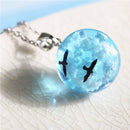New Creative White Clouds Blue Sky Birds Glass Ball Pendant Necklace Terrarium