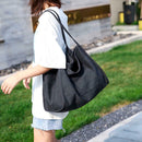 Solid Color Shoulder Handbags Canvas Women Large Top-handle Bags (Black) A