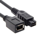 3X(10Cm 1394 6Pin Female To 1394B 9Pin Male Firewire 400 To 800 Cable Black