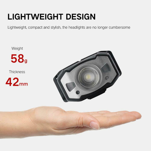 BORUiT LED Headlight XPG2 3030 210LM Zoomable Wave Sensor Headlamp Light