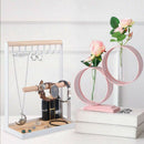 Jewelry Display Stand Holder with Wooden Ring Tray and Hooks Storage Neckla