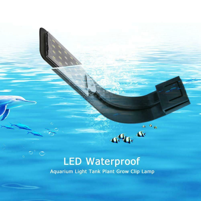 LED Waterproof Aquarium Light Tank Plant Grow Clip Lamp (Blue White Black)