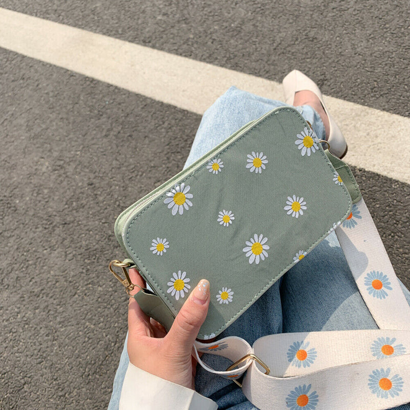 Small Fresh Leather Shoulder Bags Women Girls Floral Messenger Bags (Green)