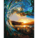 Sea Wave Sunset DIY Oil Painting by Numbers Kit Linen Canvas for Beginner