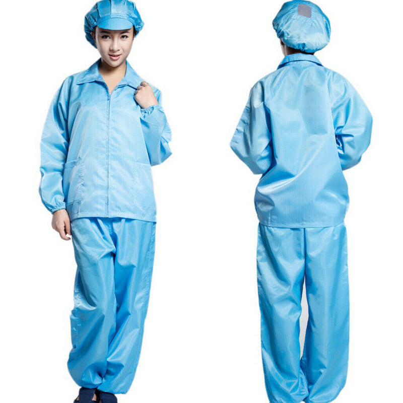 Protective Suit Dustproof Anti-Static Clothes Workwear Jacket Lapel XL Blue